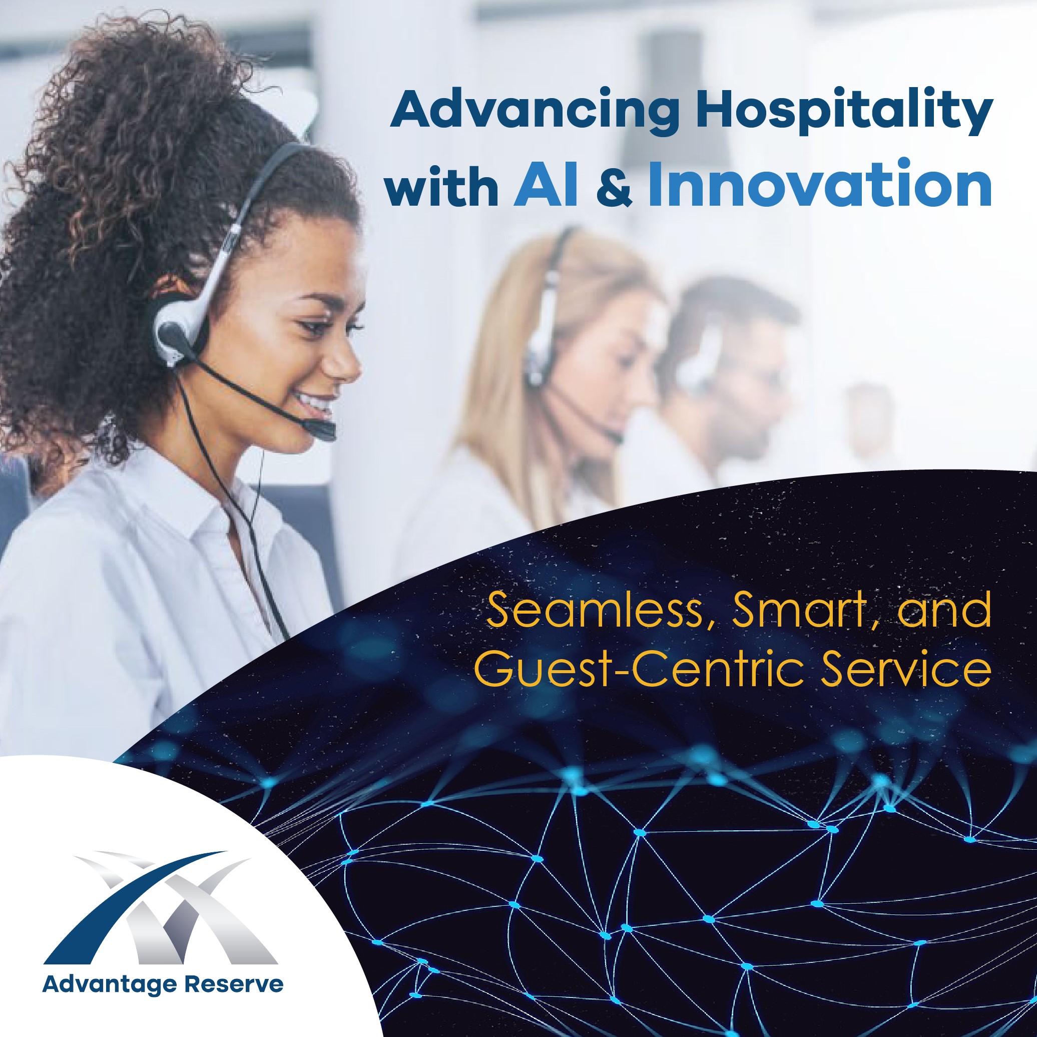 Image of Customer Service woman over some tech imagery